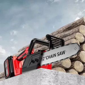 High Power 21V Brushless 12 Inch Chainsaw with 2 Batteries Rechargeable Cordless Saw for Woodwork and Garden