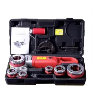Industrial Grade Portable Mini Electric Ratchet Pipe Threader Kit with Pipe Vise Cutter Tripod Chain Stand & Tap Dies