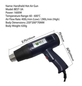 Industrial Hot Air Gun Fast Heating LCD Digital Temperature Controlled 1600W Heat Gun Kit Handheld Heat Blower Electric Hot Air
