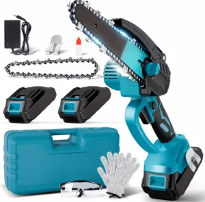 Mini Chainsaw 6 Inch Electric Cordless Battery Powered 850 Watts One Hand Tree Trimming Saw 2 Batteries Portable Gardening Tool