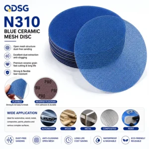 N310 Medium Hardness 150mm 1mm Thick Mesh Disc Blue Ceramic Abrasive Dustless Wet Dry Sanding Disc