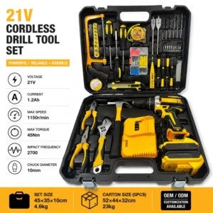 OEM Keyless Lithium Cordless Drill 21V 1.2Ah Battery 1800W 13mm Max Drilling Diameter Multi Function Household Kit CE