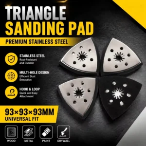 Oscillating Multi Tool Triangle Sanding Pad 93mm 6 Hole Hook & Loop Backing Plate for Detail Sander Grinding and Polishing