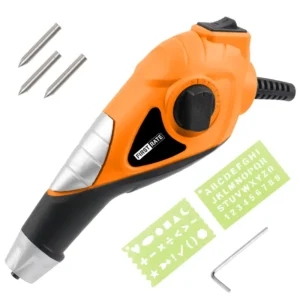 Portable Corded Electric Engraving Pen with Carbide Tip 6000 min Speed 4 Bits and Stencils for Multi Material Use
