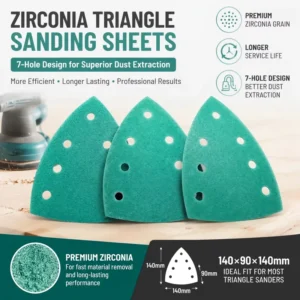 Triangle Sanding Sheets Abrasive Pads 140*90*140mm 7 Holes Hook and Loop Oscillating Multi Tool Sandpaper for Detail Sanding